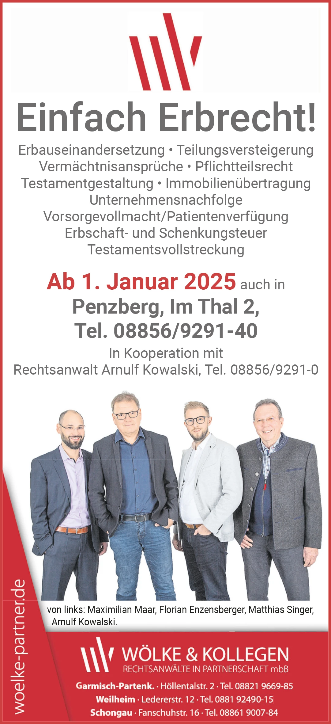 Einfach Erbrecht! Ab 1. Januar 2025 auch in Penzberg